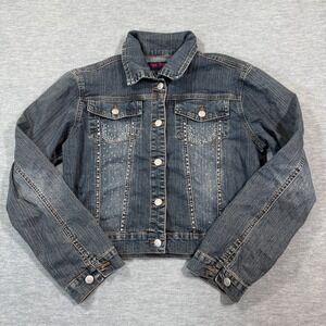 Nina Rossi Jeans‎ Jacket Women M Blue Denim Button Front Rhinestone Pockets